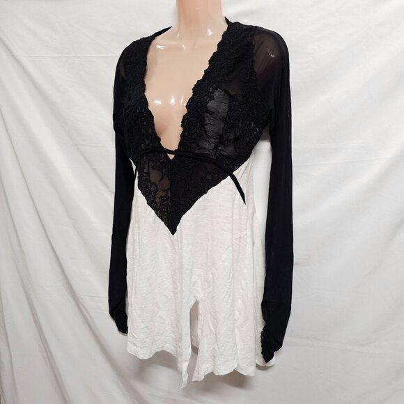 Free People Rendezvous Lace Trim Top Blouse Women Size S White/Black - Picture 5 of 15